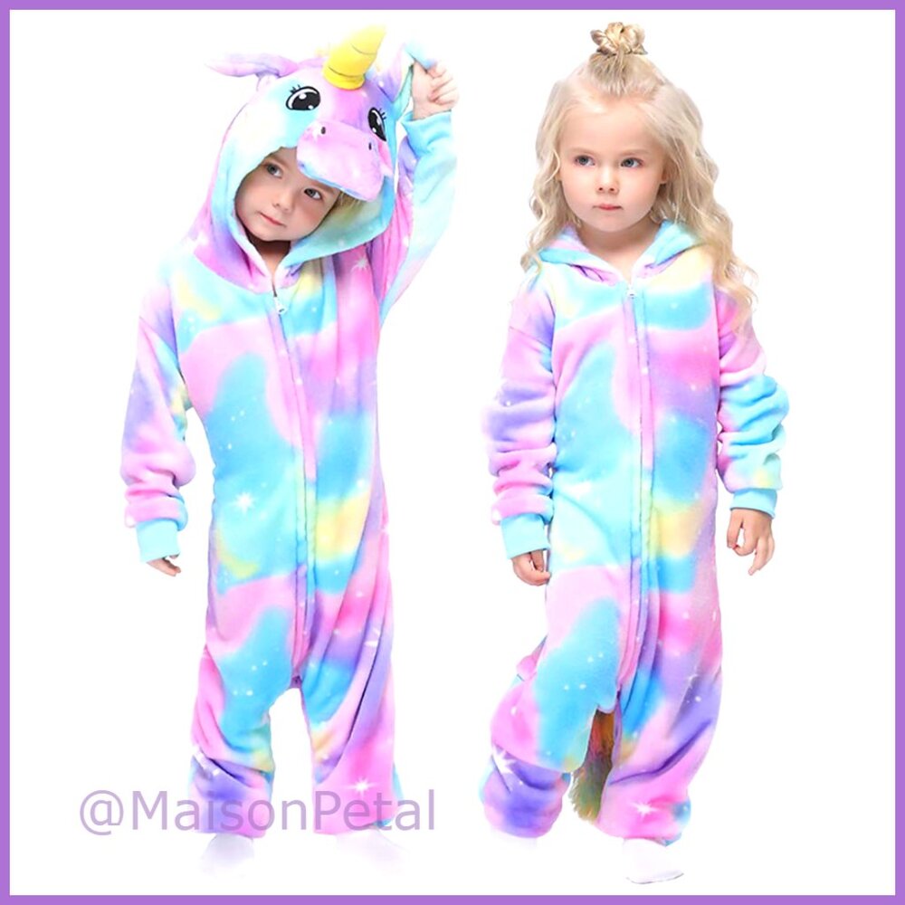 Flannel Unicorn Onesie Pajamas for Kids Halloween Cosplay